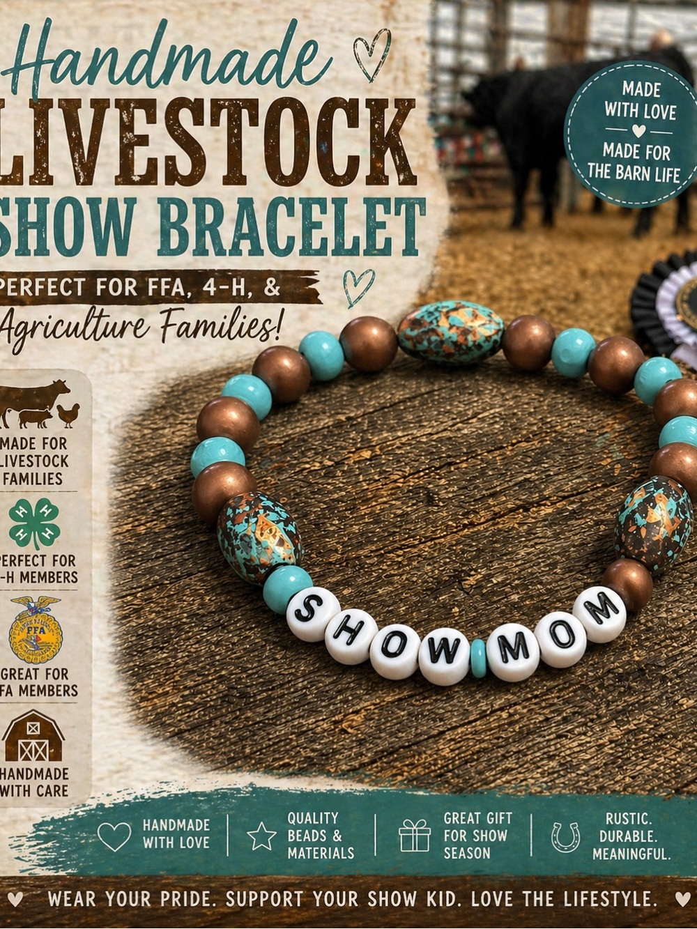 TWO Personalized Livestock Judging Bracelet Stack for Show Kids & Teams